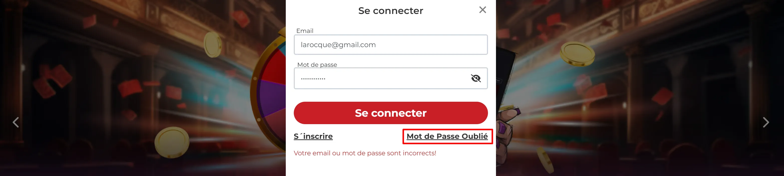 Récupération de mot de passe Lucky31 par email